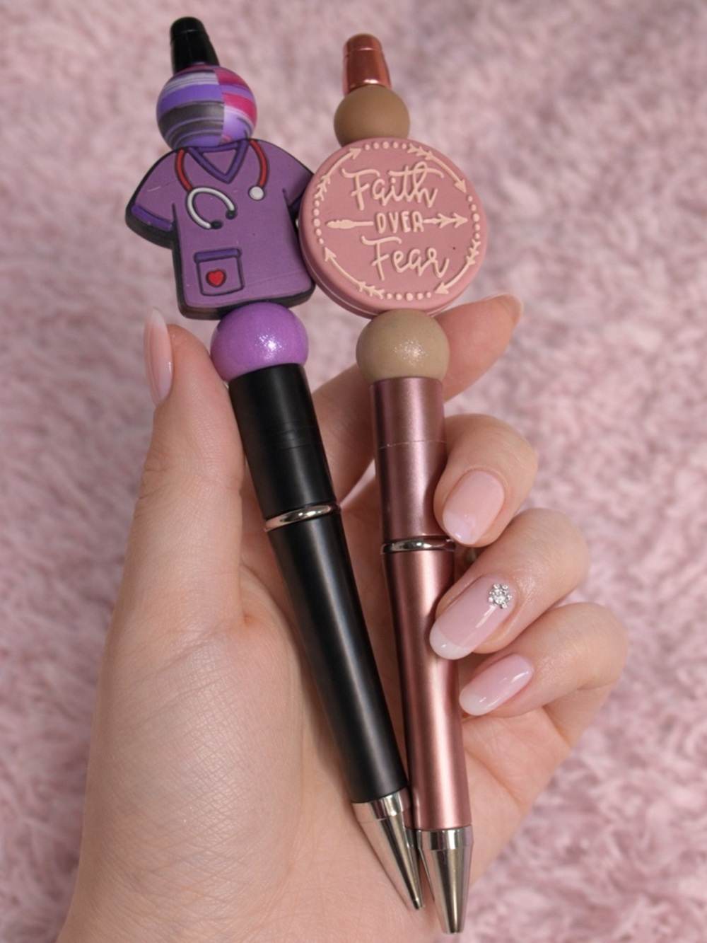 Decorative Pink and Purple Ball-Top Pens - Home Office Stationery